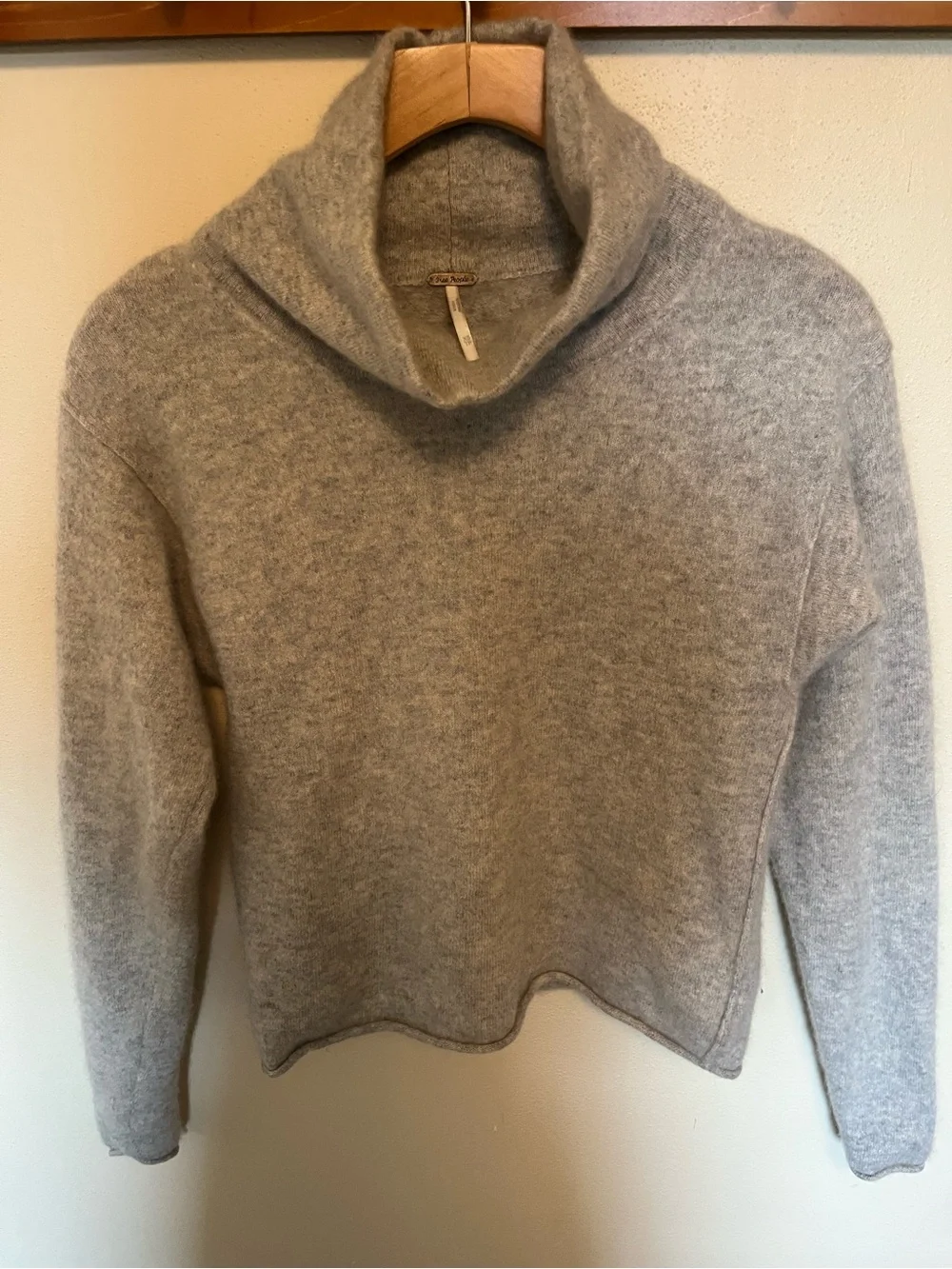 Free People Light Gray Cashmere Cowl-Neck Sweater